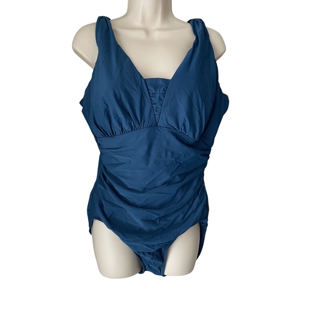 Lands End Slendersuit Teal Tummy Control One Piece‎ Swimsuit | Womens 18 DDD